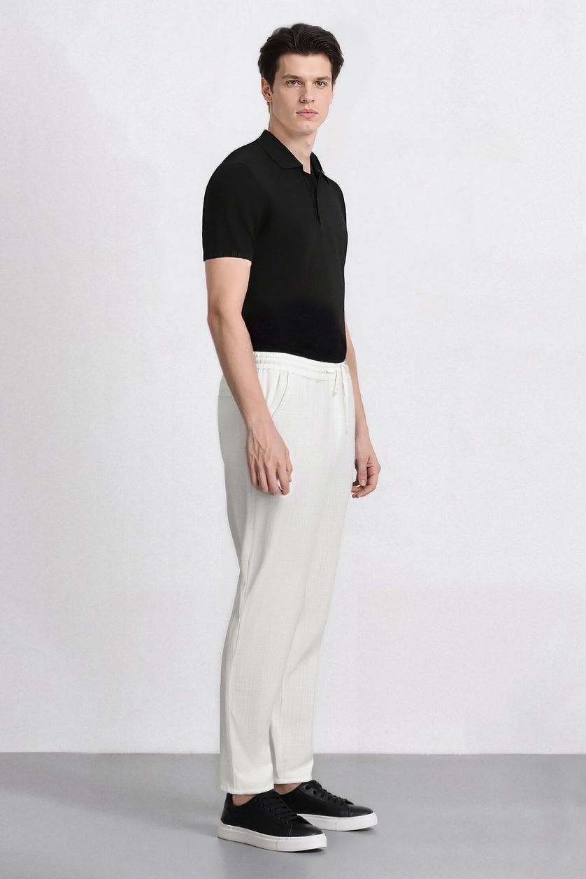 Erkek Ekru %100 Pamuk Slim Fit Pantolon