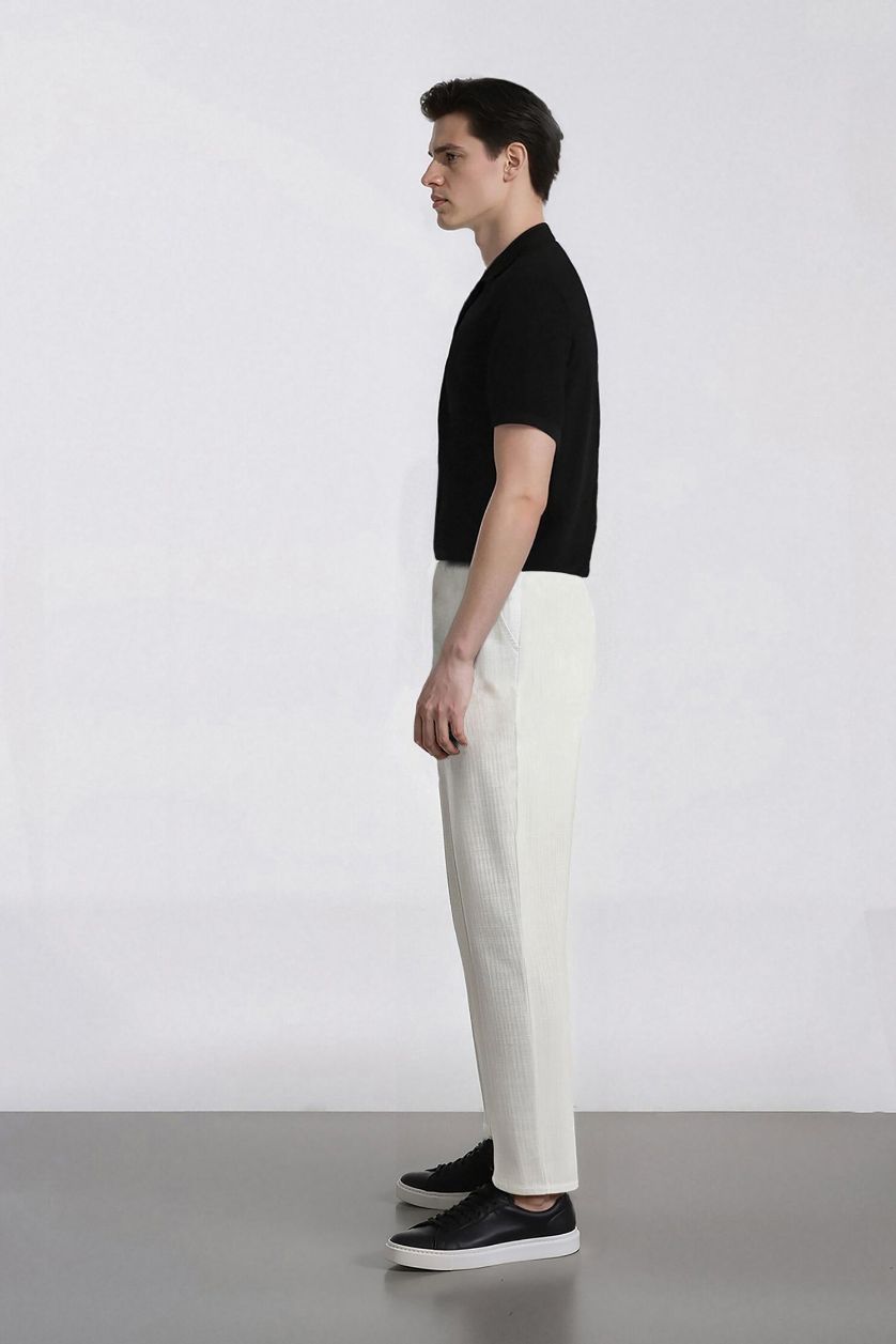 Erkek Ekru %100 Pamuk Slim Fit Pantolon