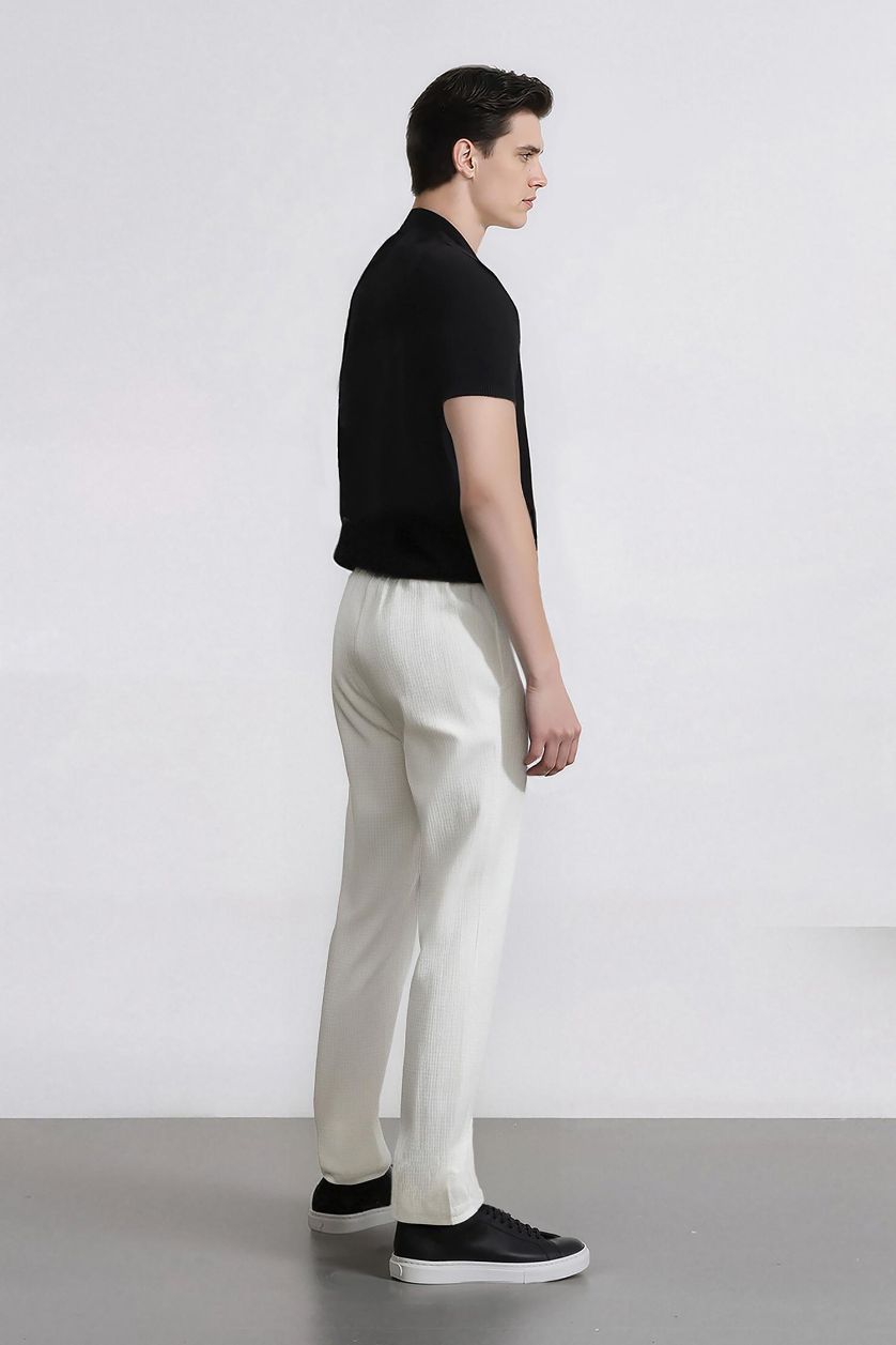 Erkek Ekru %100 Pamuk Slim Fit Pantolon