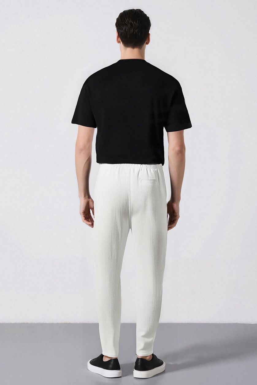 Erkek Ekru %100 Pamuk Slim Fit Pantolon