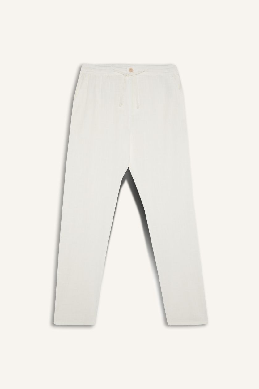 Erkek Ekru %100 Pamuk Slim Fit Pantolon