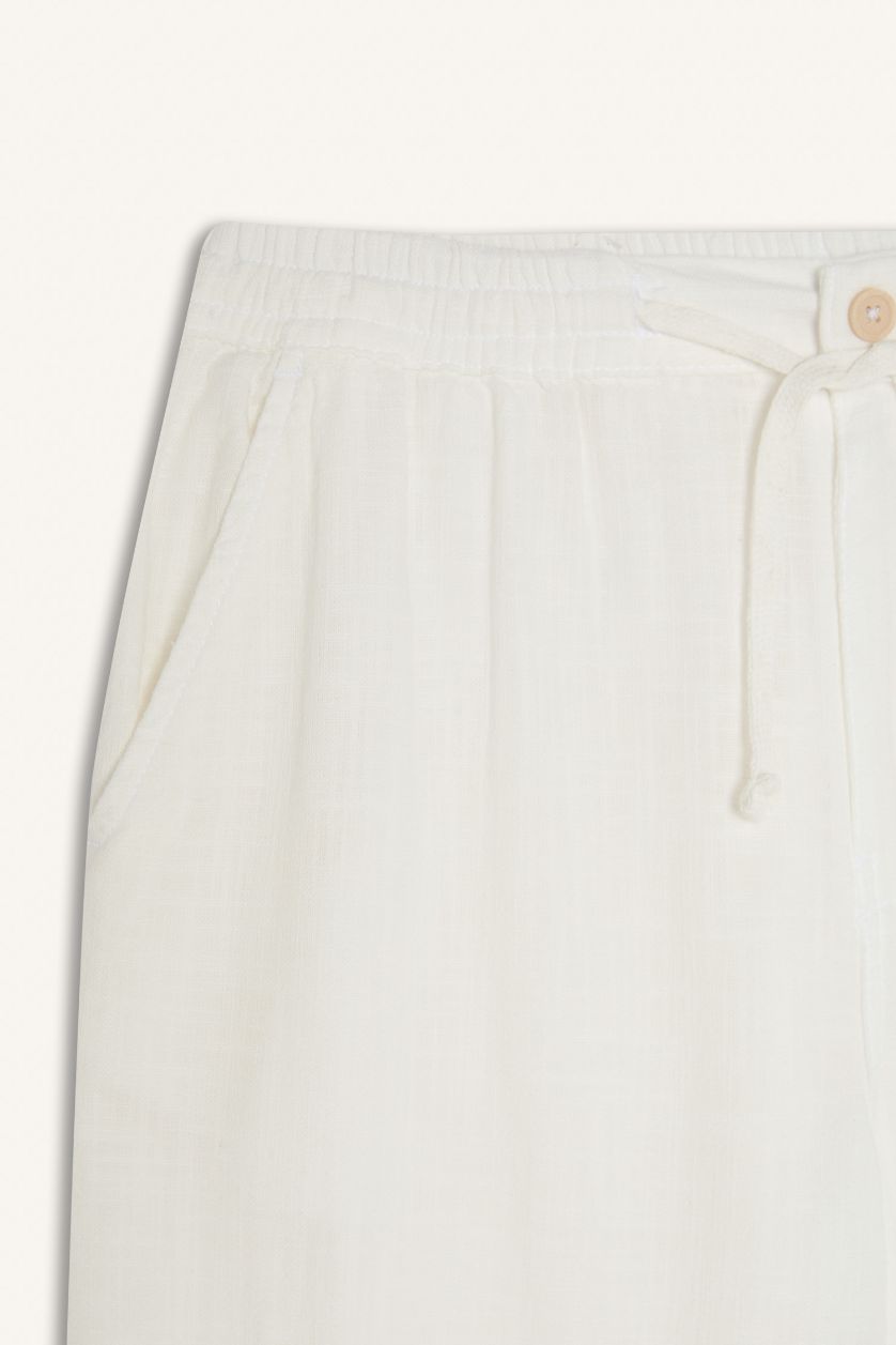 Erkek Ekru %100 Pamuk Slim Fit Pantolon