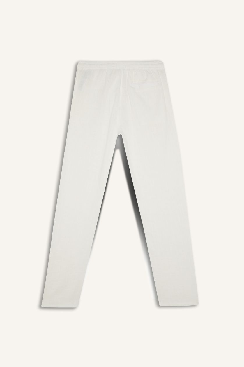 Erkek Ekru %100 Pamuk Slim Fit Pantolon