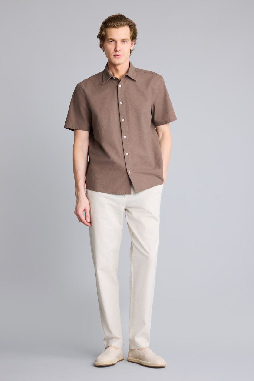 Man Beige Slim Fit Straight Leg Cotton Pocketed Joggers