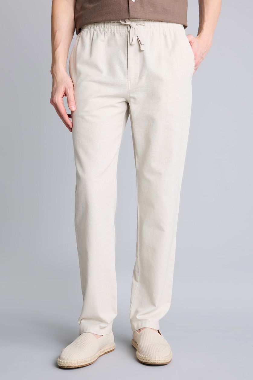 Man Beige Slim Fit Straight Leg Cotton Pocketed Joggers