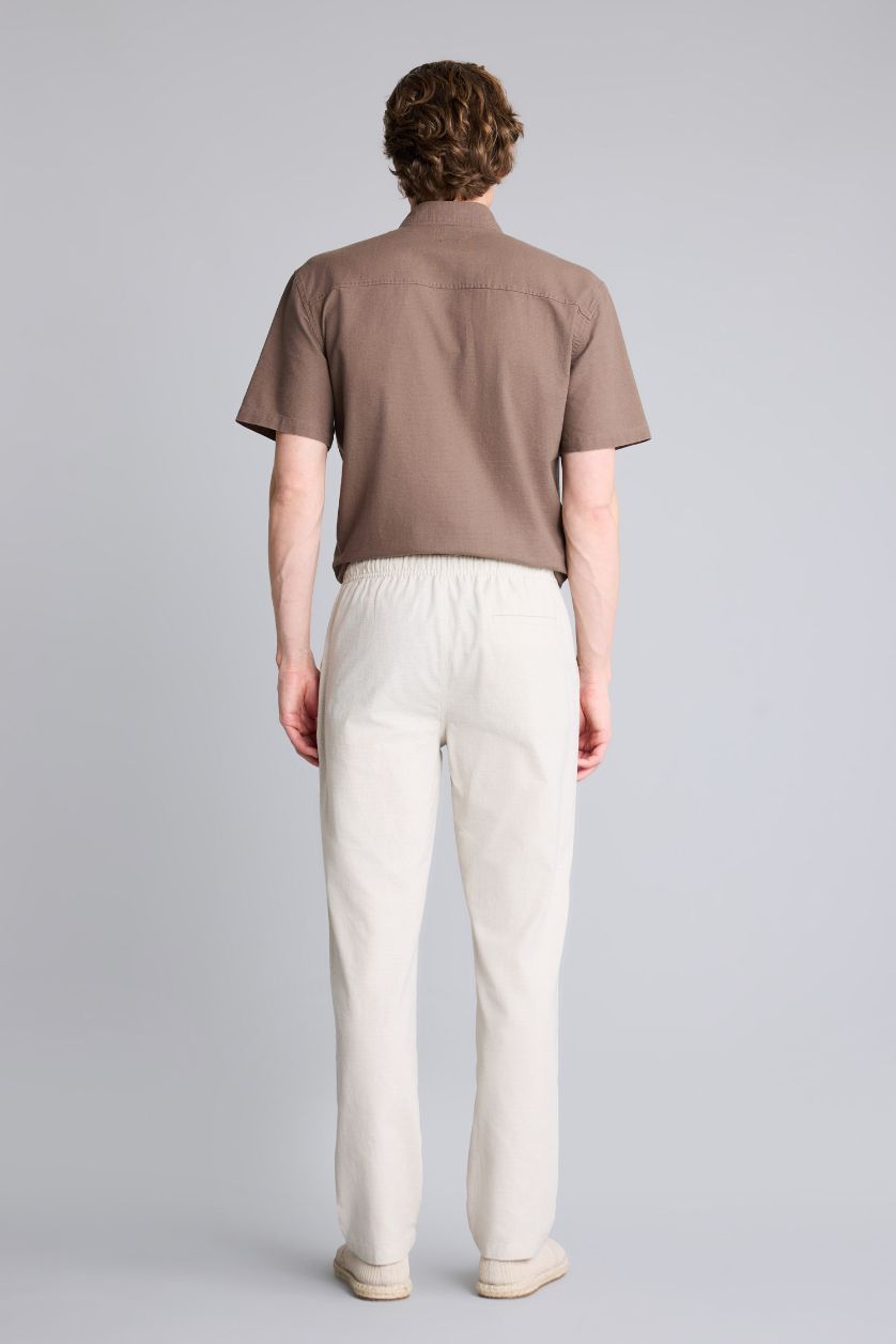 Man Beige Slim Fit Straight Leg Cotton Pocketed Joggers