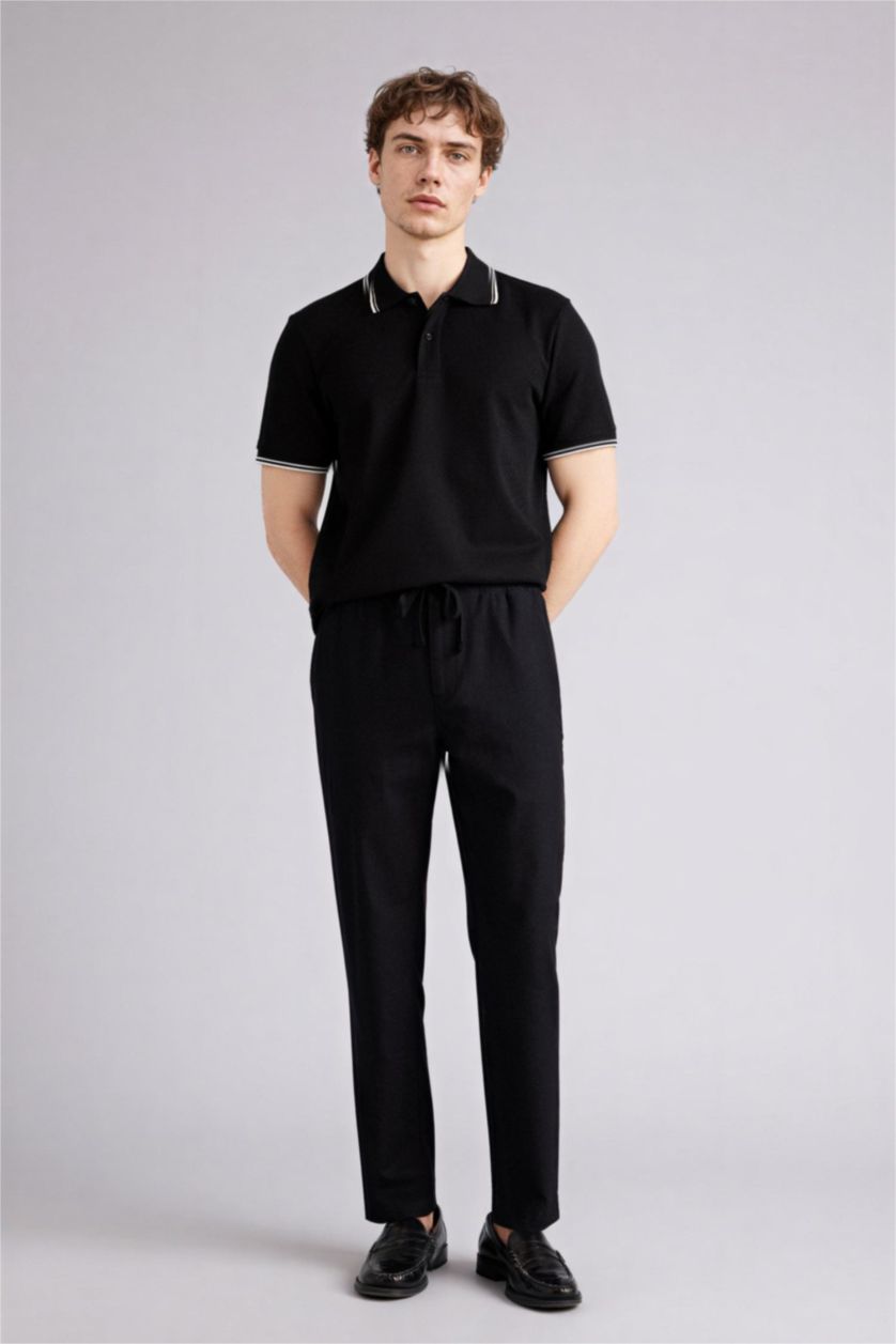 Erkek Siyah %100 Pamuk Slim Fit Pantolon