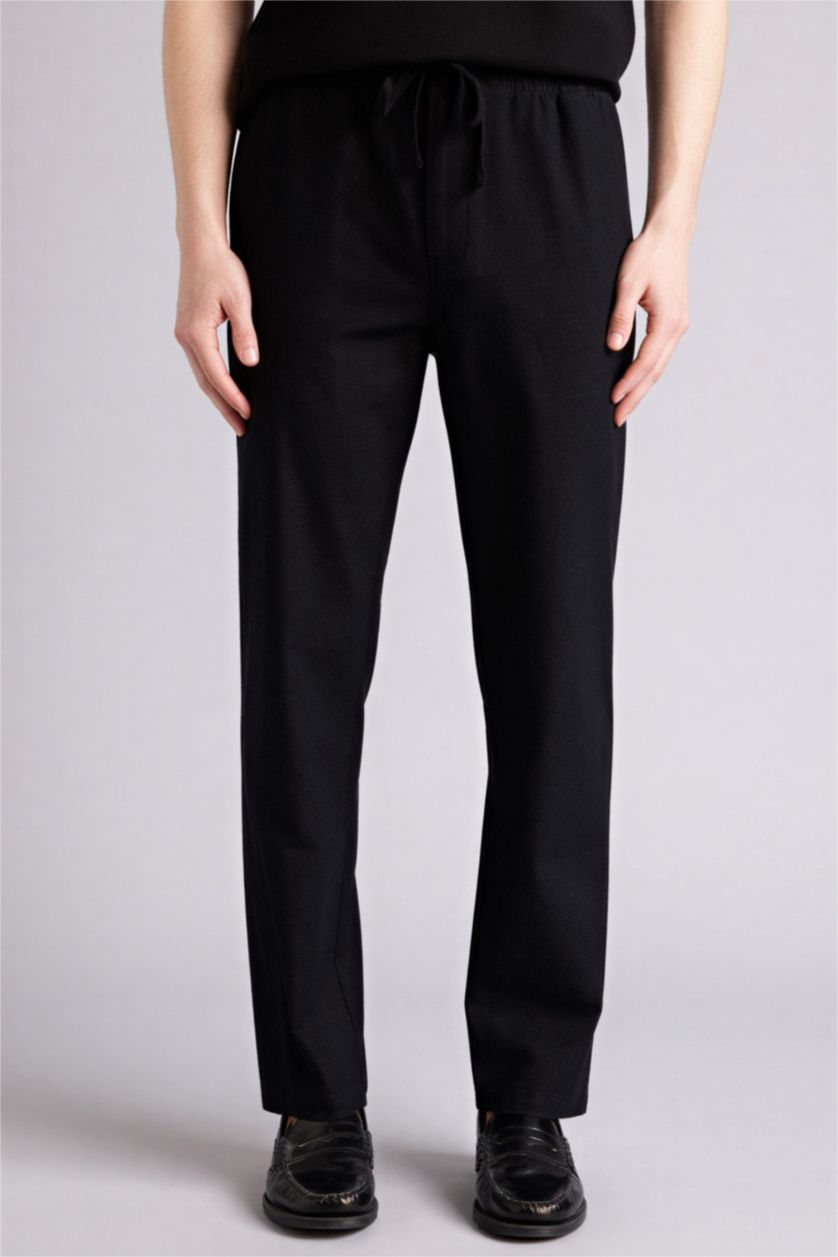 Erkek Siyah %100 Pamuk Slim Fit Pantolon