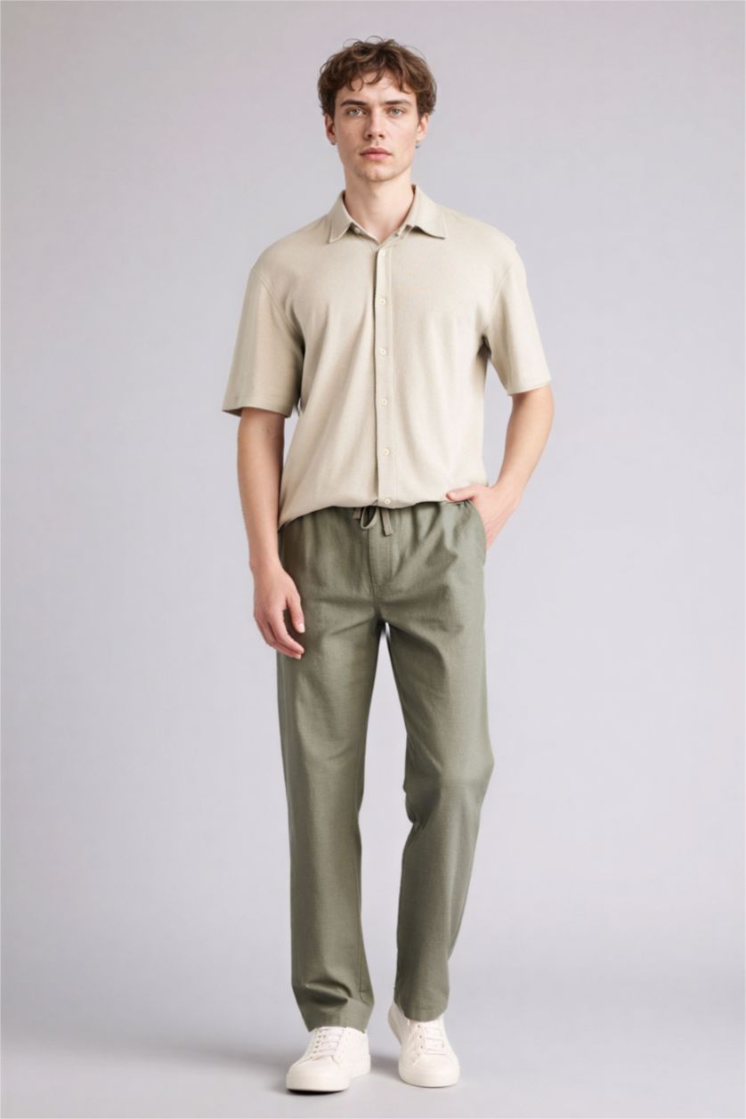 Erkek Açık Haki %100 Pamuk Slim Fit Pantolon