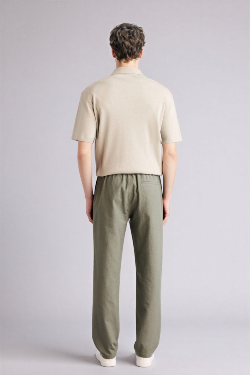 Erkek Açık Haki %100 Pamuk Slim Fit Pantolon