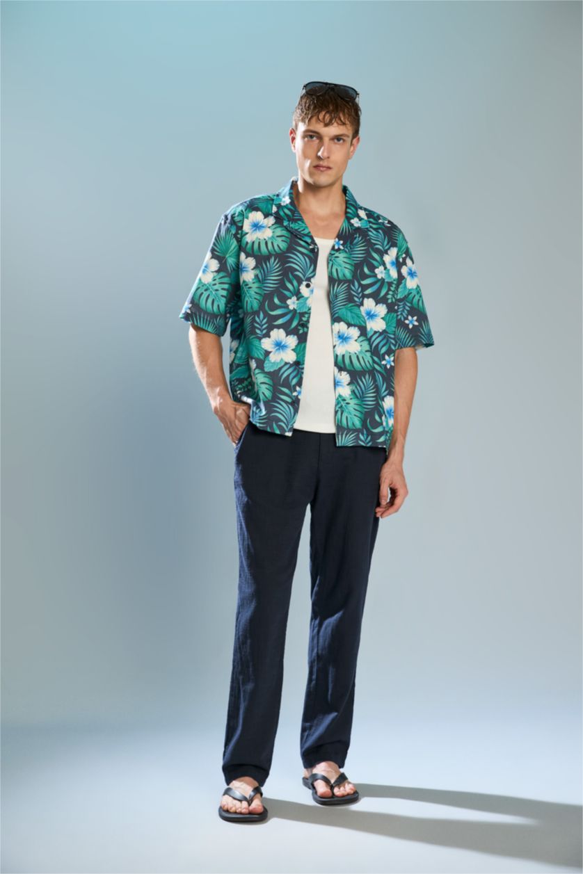 Men NAVY Slim Fit Cotton Trousers