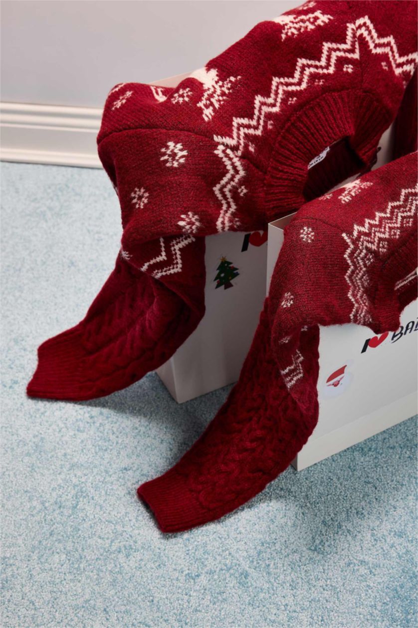 بنات أحمر بلوفر قصة عادية بياقة مستديرة