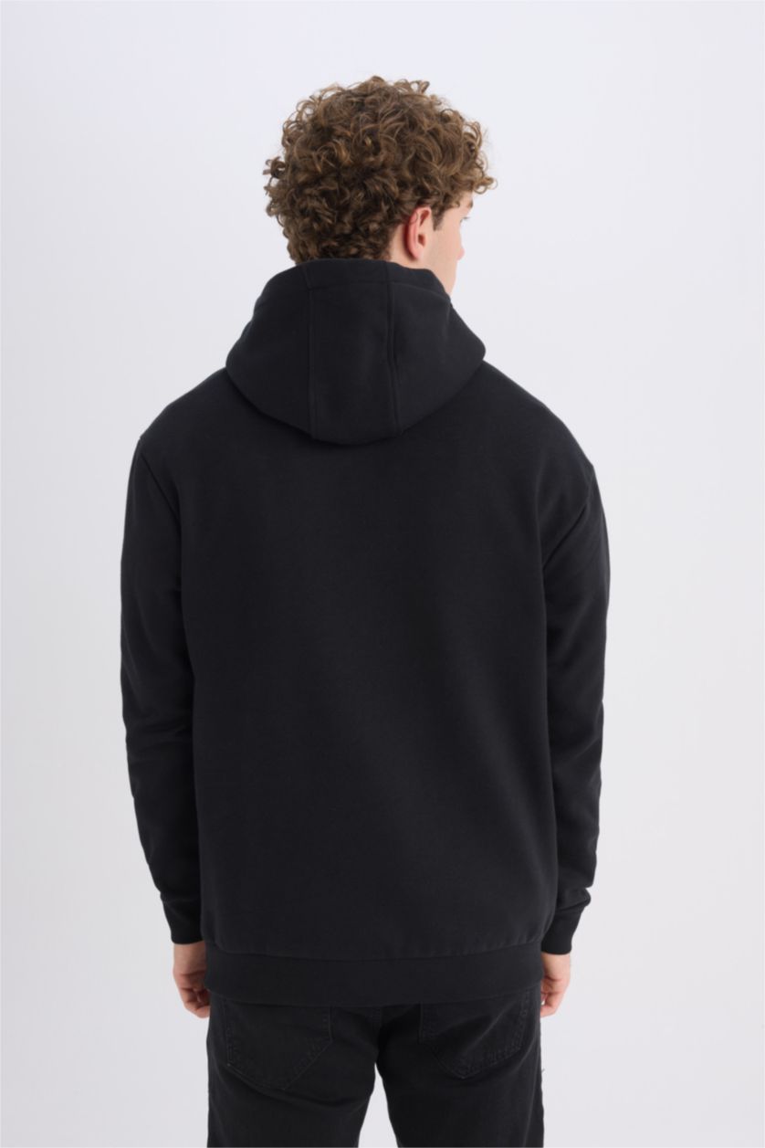 رجالي أسود سويت شيرت اسود تقيل قصة مريحة بكابيشون