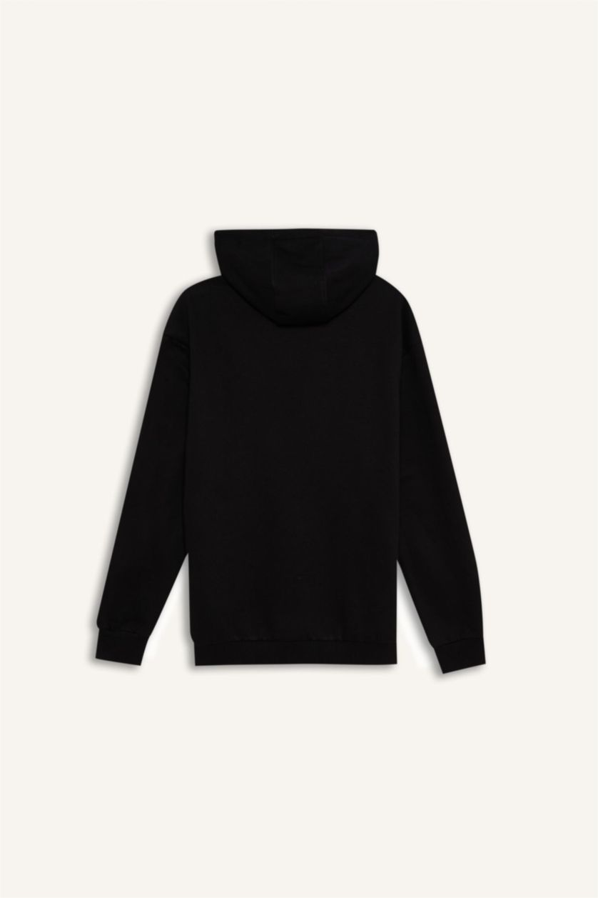 رجالي أسود سويت شيرت اسود تقيل قصة مريحة بكابيشون