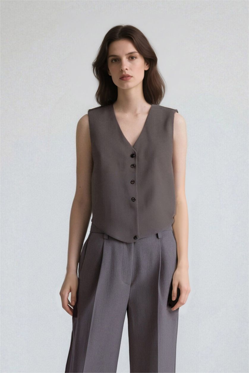 WOMAN Grey Melange V-Neck