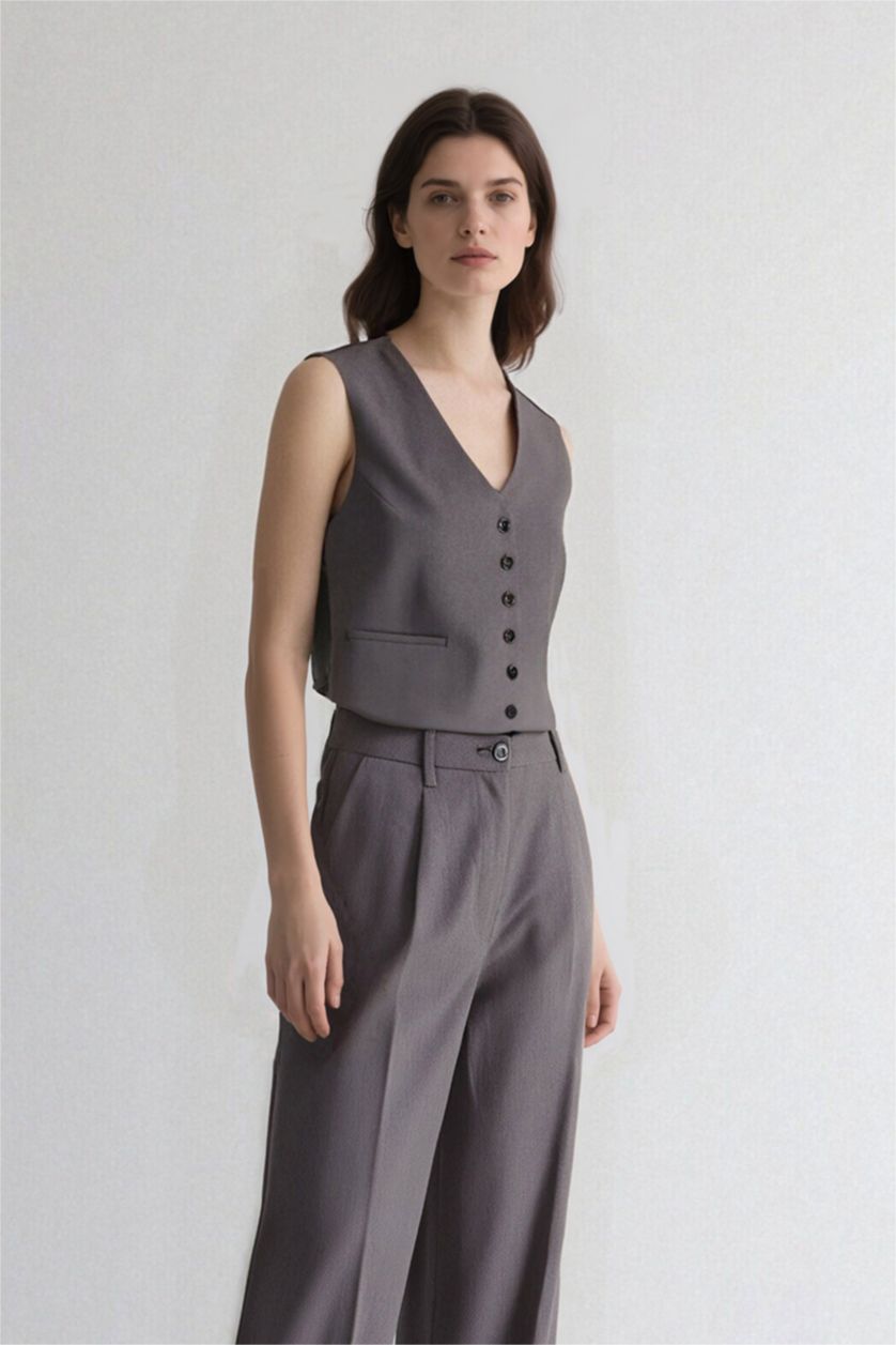 WOMAN Grey Melange V-Neck