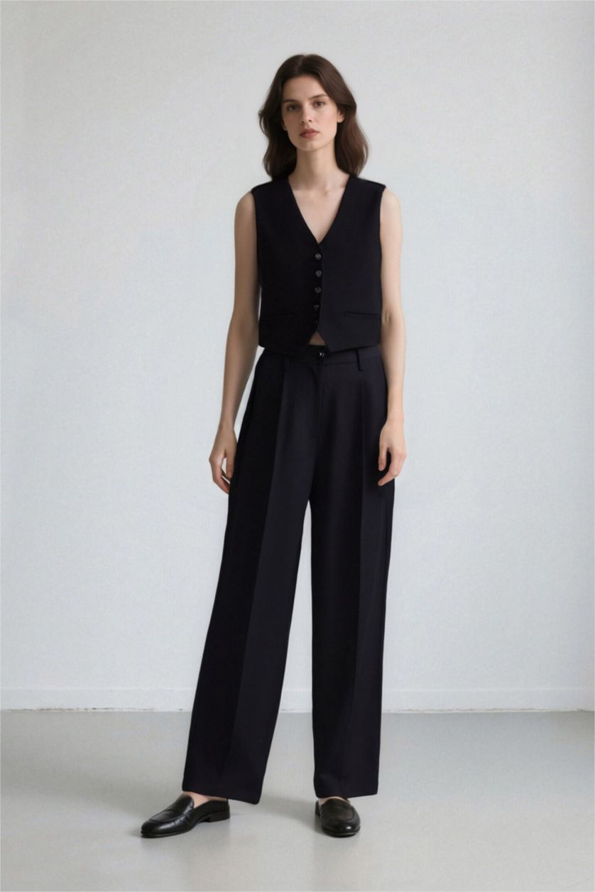WOMAN Black Pocketed High Waist Wide Leg Trousers