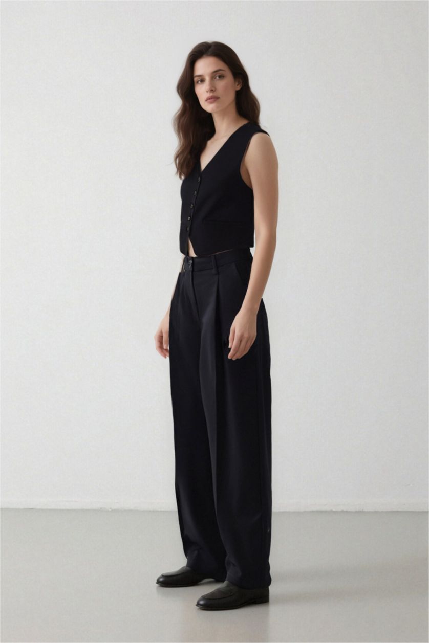 WOMAN Black Pocketed High Waist Wide Leg Trousers