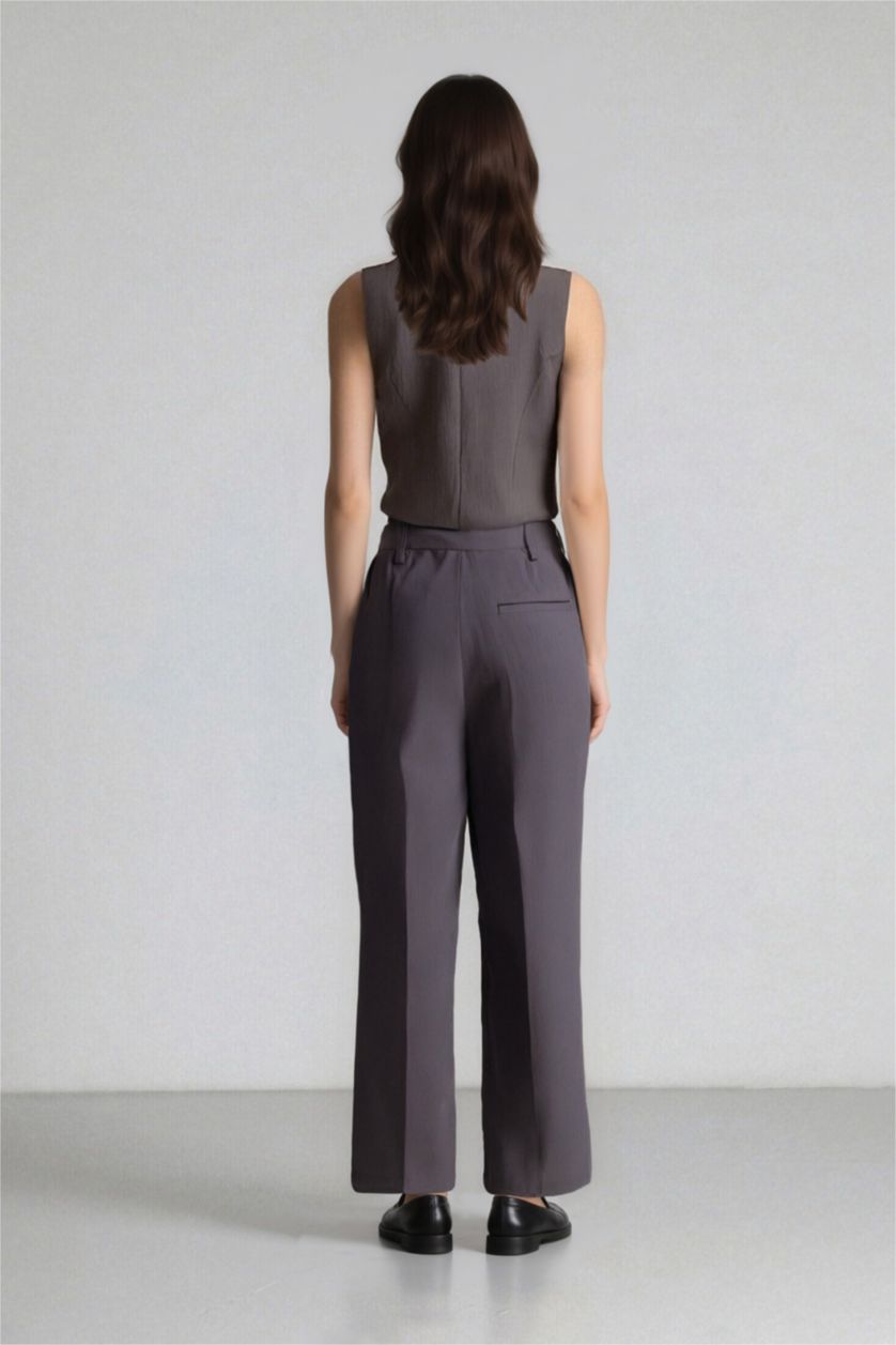 حريمي ميلانج رمادي بنطلون وايد ليج برجل واسع بجيب وخصر عالي