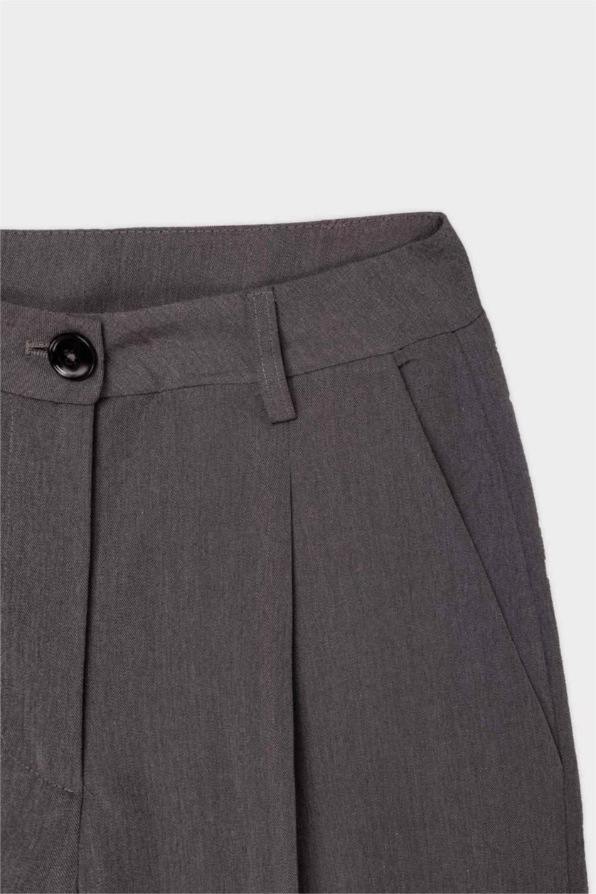 حريمي ميلانج رمادي بنطلون وايد ليج برجل واسع بجيب وخصر عالي