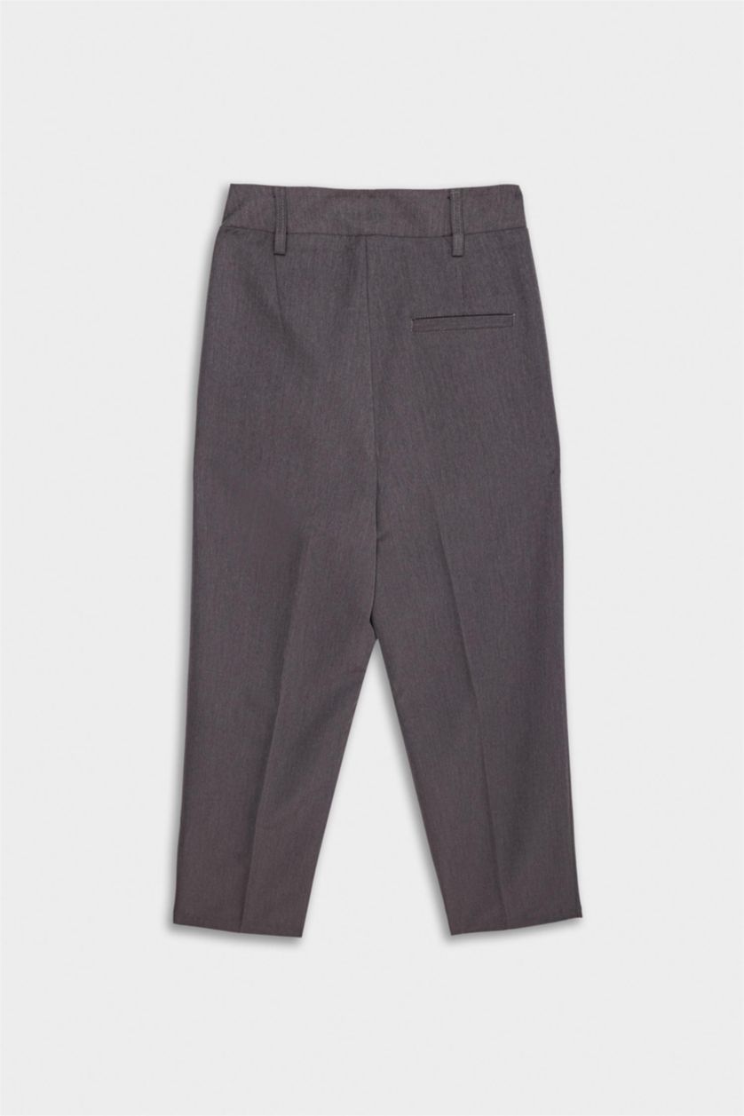 حريمي ميلانج رمادي بنطلون وايد ليج برجل واسع بجيب وخصر عالي