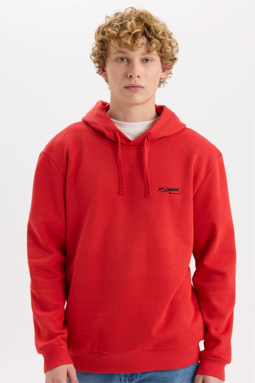 Erkek Kırmızı Regular Fit Kapüşonlu Atatürk Baskılı Sweatshirt