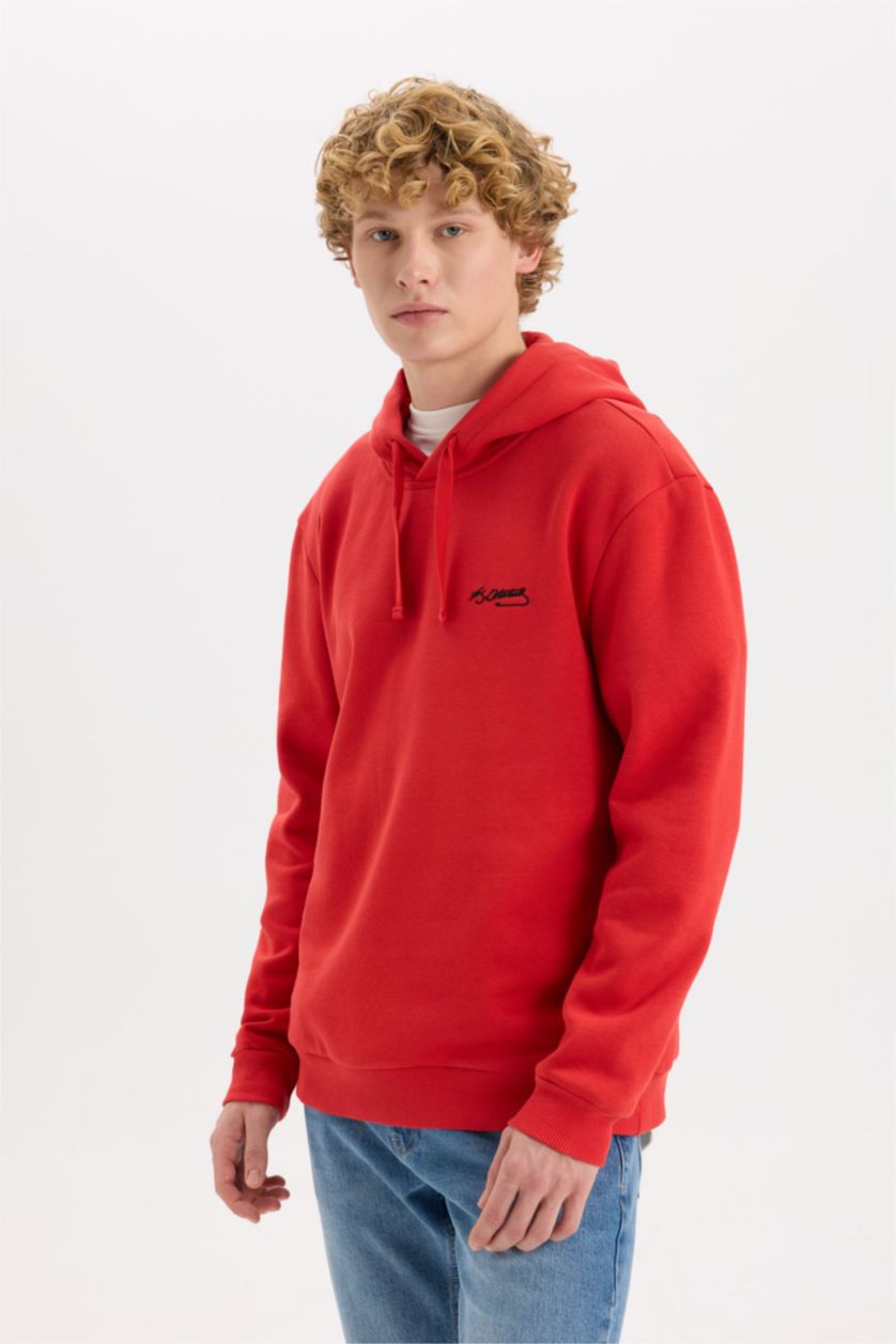 Erkek Kırmızı Regular Fit Kapüşonlu Atatürk Baskılı Sweatshirt