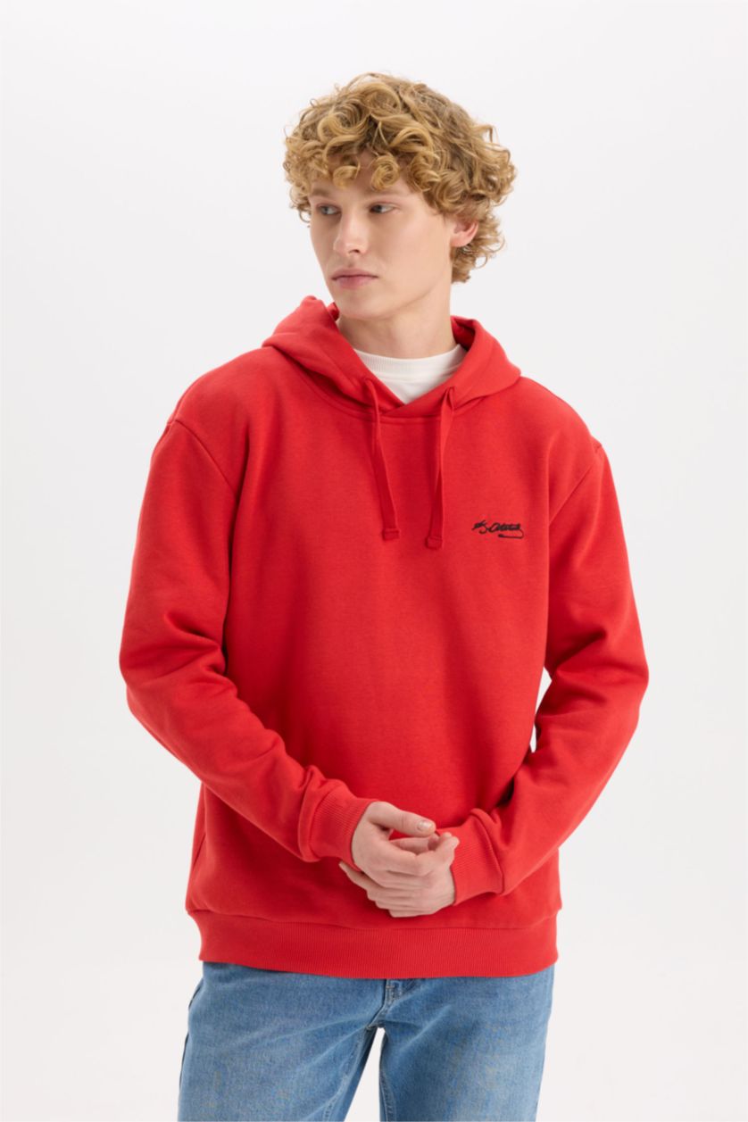 Erkek Kırmızı Regular Fit Kapüşonlu Atatürk Baskılı Sweatshirt