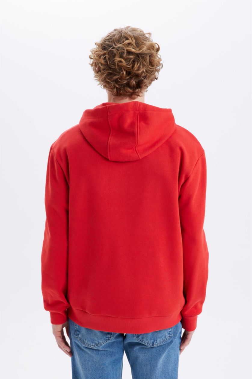 Erkek Kırmızı Regular Fit Kapüşonlu Atatürk Baskılı Sweatshirt