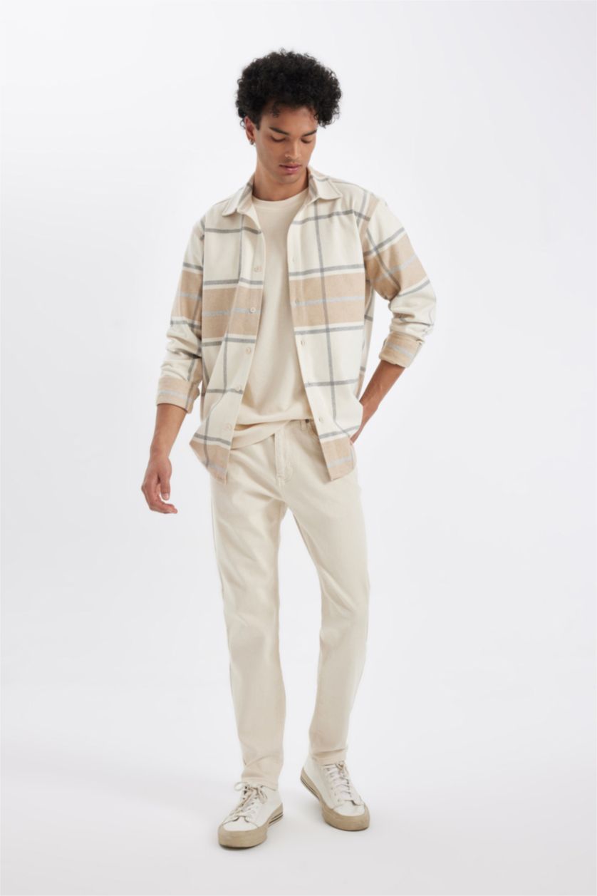 رجالي اللون الحجري Regular Fit Woodcutter Long Sleeve Shirt