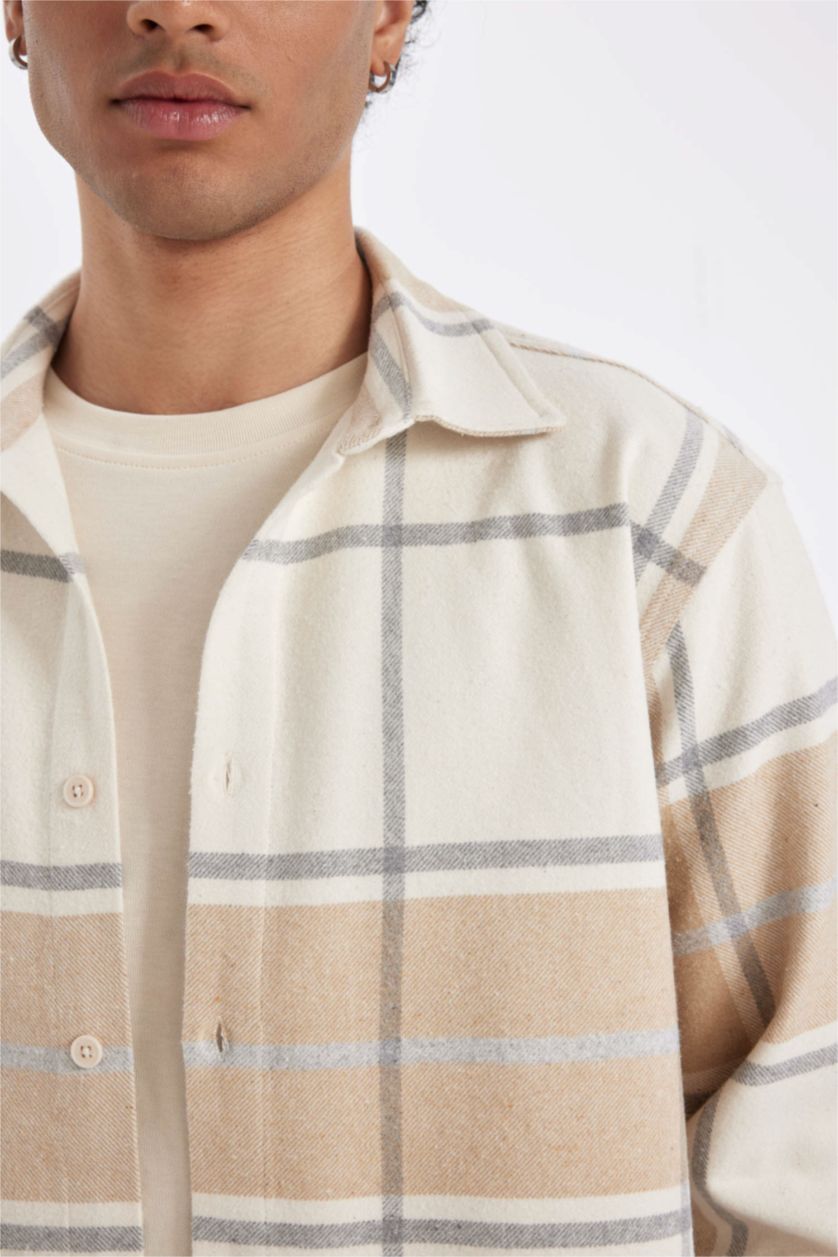 رجالي اللون الحجري Regular Fit Woodcutter Long Sleeve Shirt