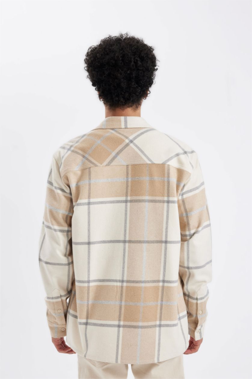 رجالي اللون الحجري Regular Fit Woodcutter Long Sleeve Shirt