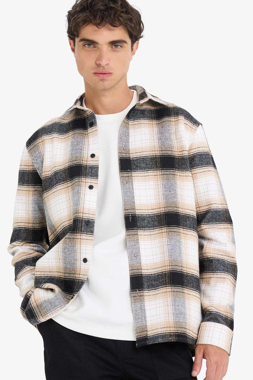 MAN Stone Regular Fit Plaid Long Sleeve Shirt