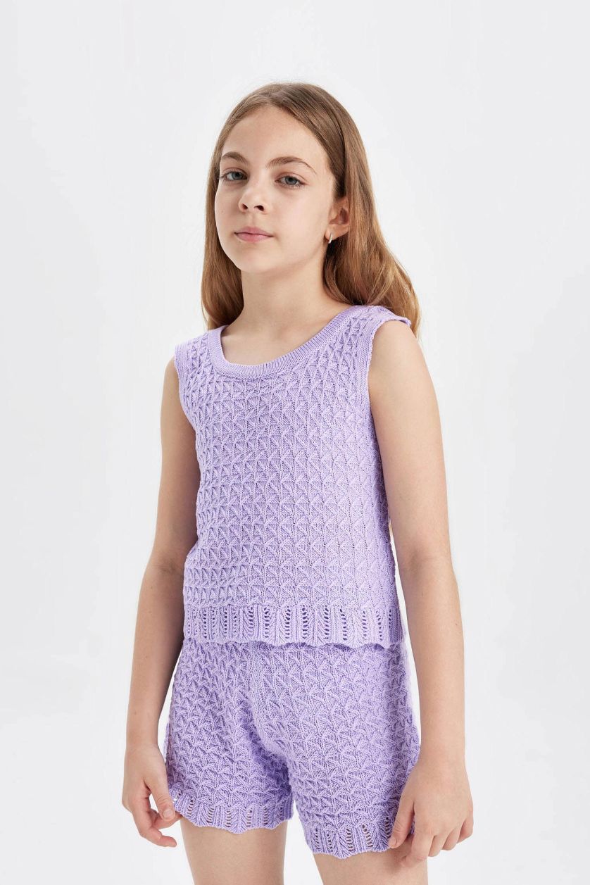 Kız Çocuk - Genç Kız Lila Ajurlu Şort Kız Çocuk
