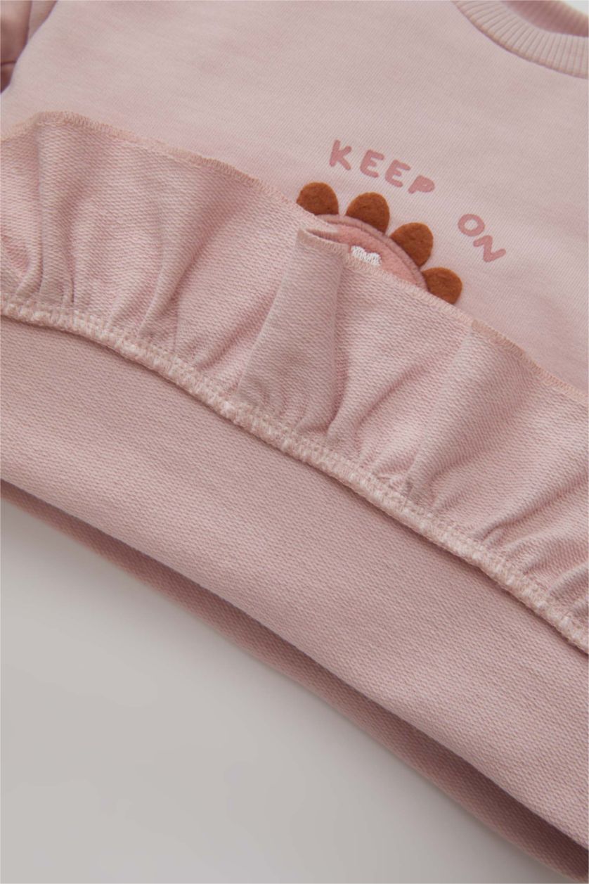 Kız Bebek Lila Kız Bebek 2'li Takım Baskılı Sweatshirt Beli Lastikli Desenli Uzun Tayt