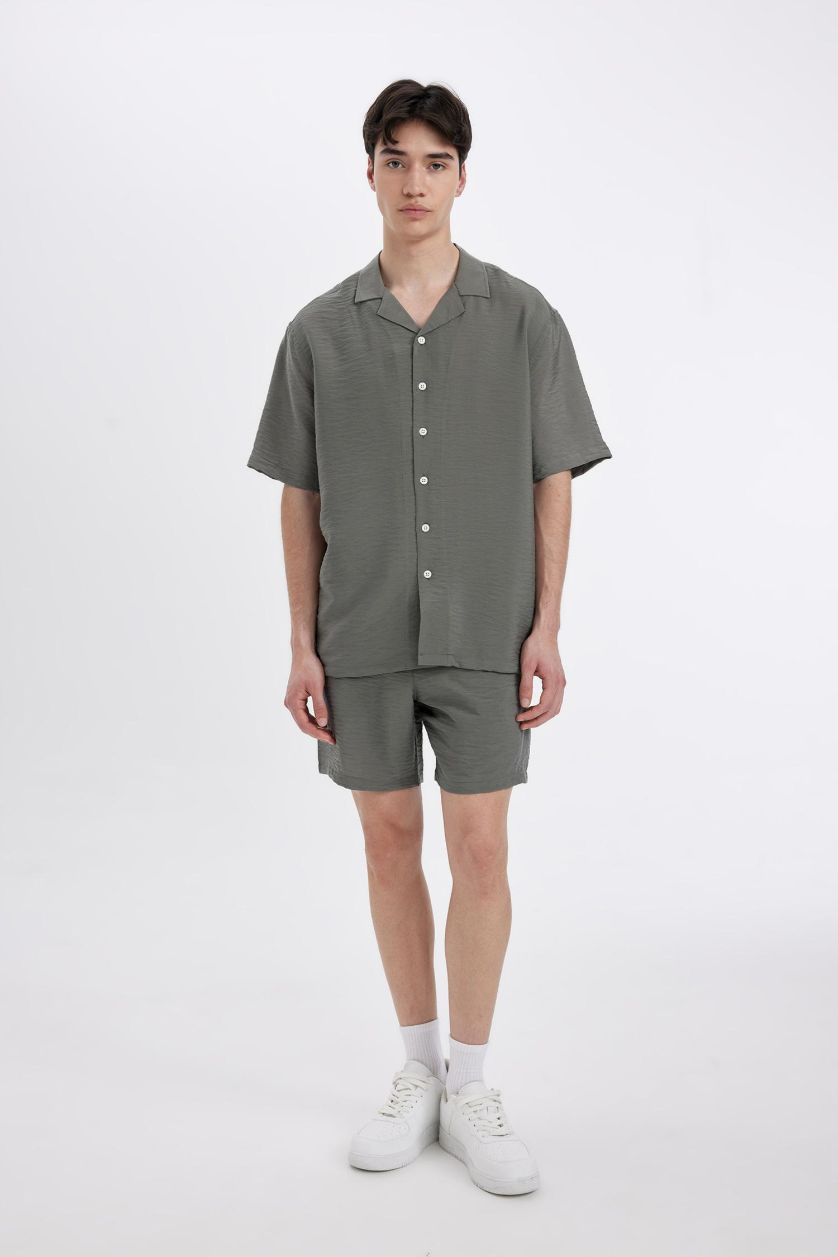 Erkek Haki Relax Fıt Aerobin Bermuda