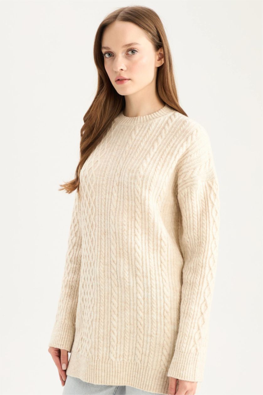 WOMAN Ecru Regular Fit Crew Neck Tunic