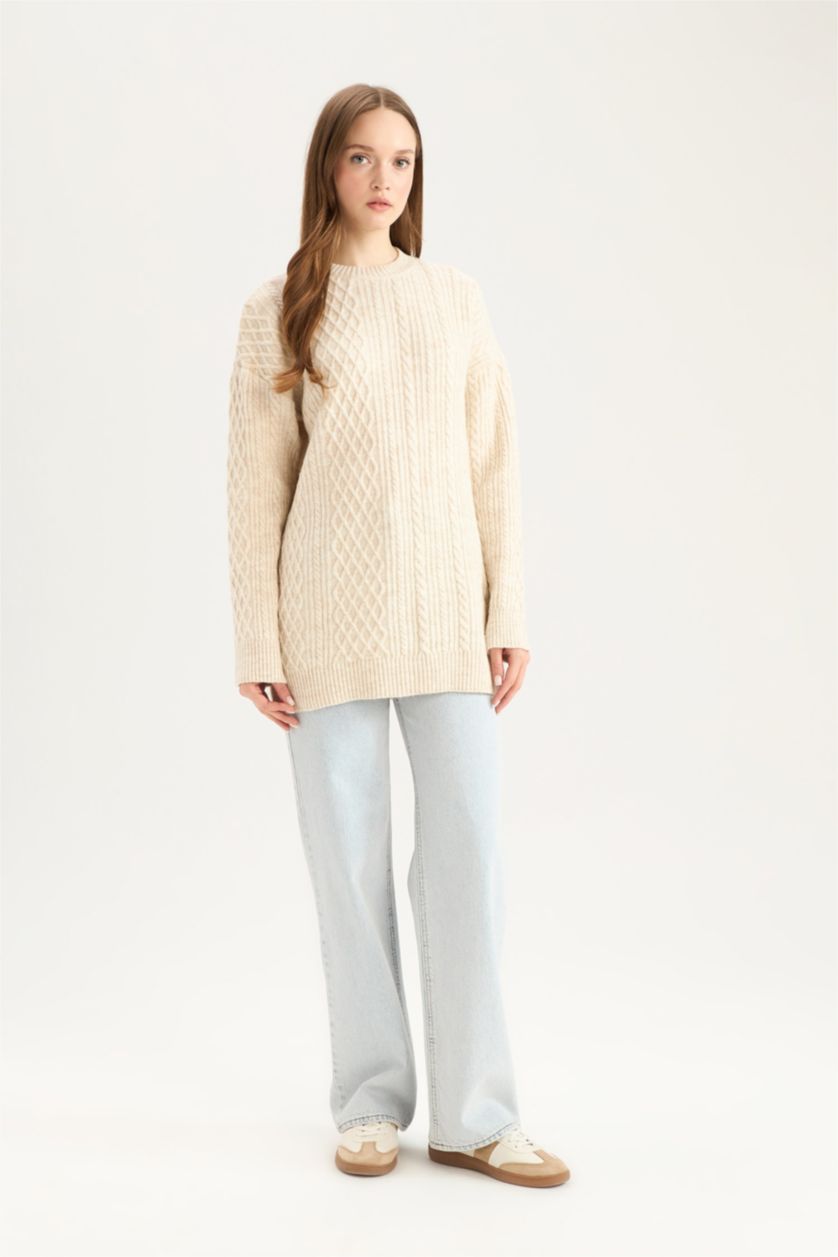 WOMAN Ecru Regular Fit Crew Neck Tunic