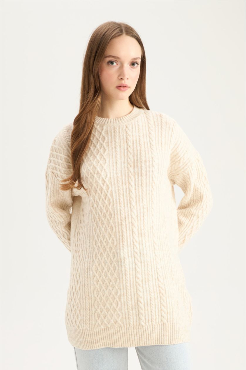 WOMAN Ecru Regular Fit Crew Neck Tunic