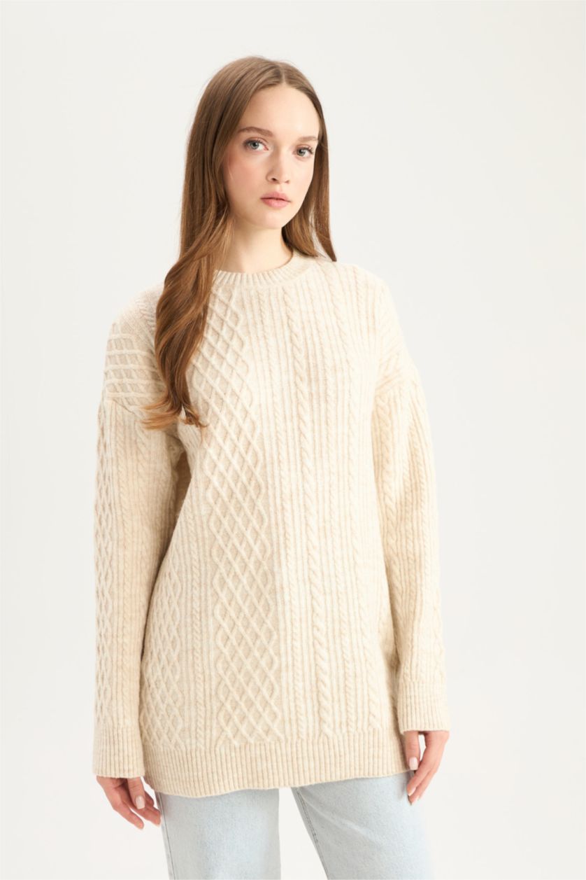 WOMAN Ecru Regular Fit Crew Neck Tunic