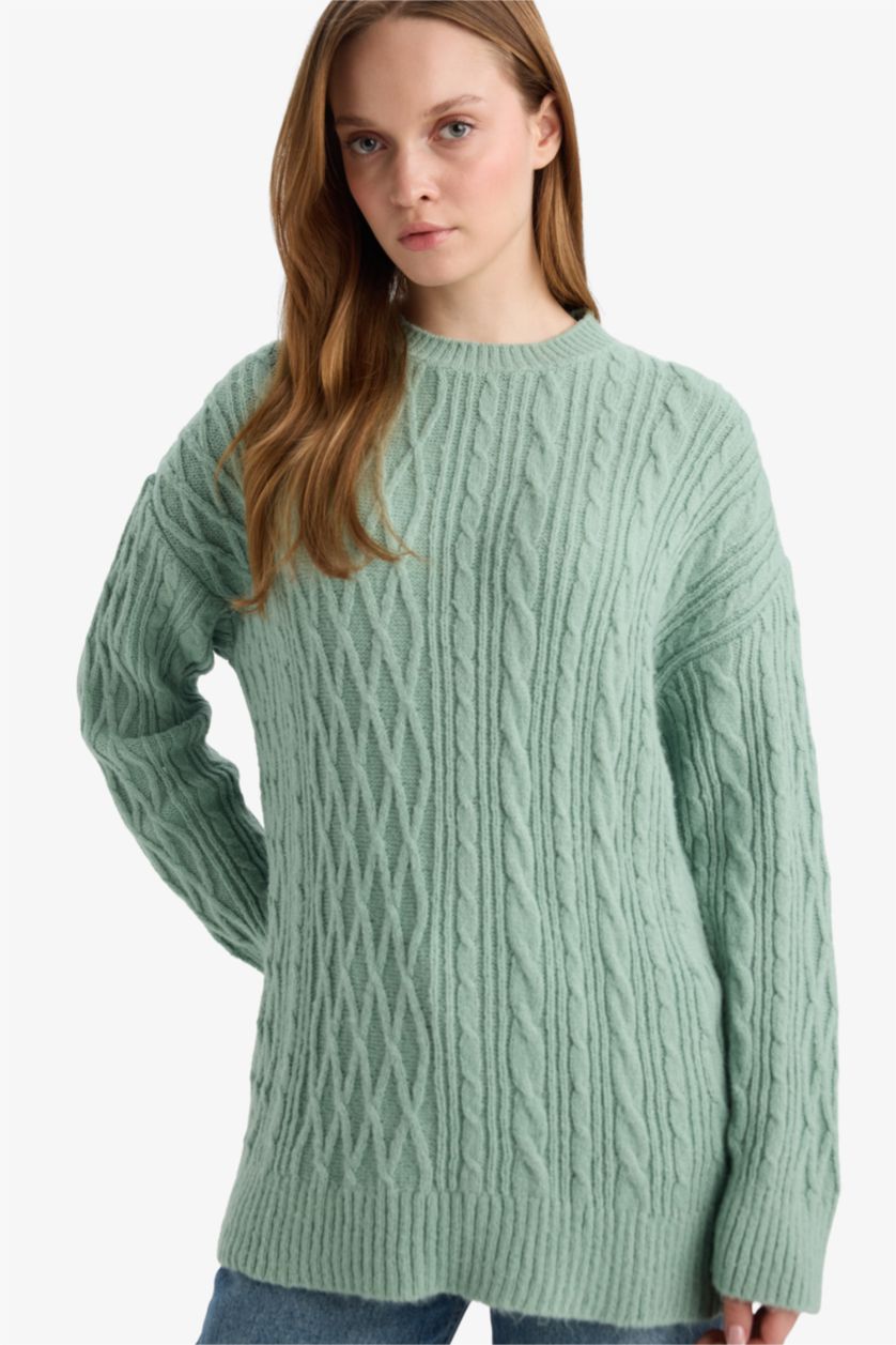 FEMME Vert Tunique en maille à col rond Coupe régulière