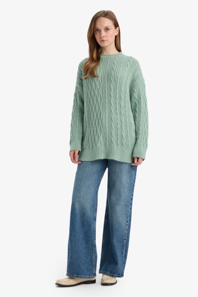 FEMME Vert Tunique en maille à col rond Coupe régulière