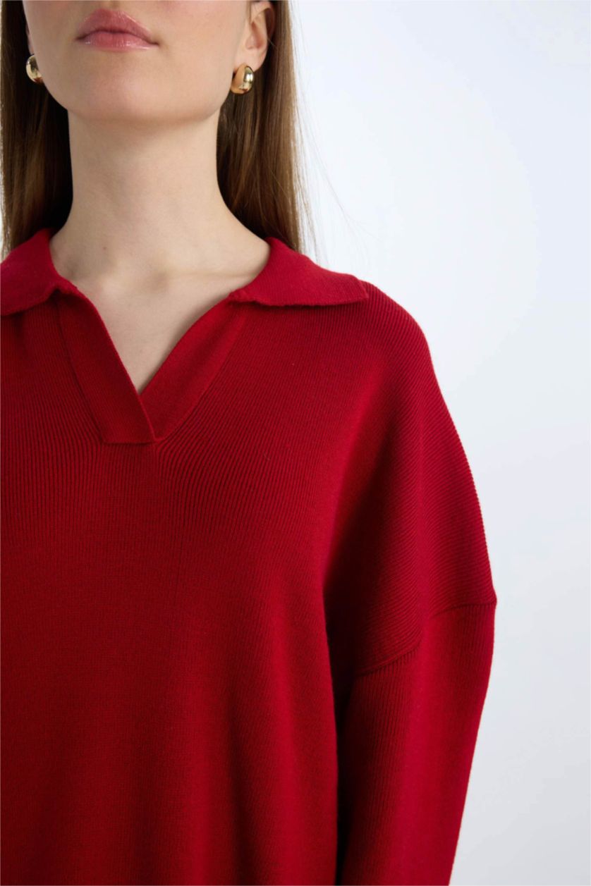 FEMME Rouge Tunique Pull à Col Polo Coupe Régulière