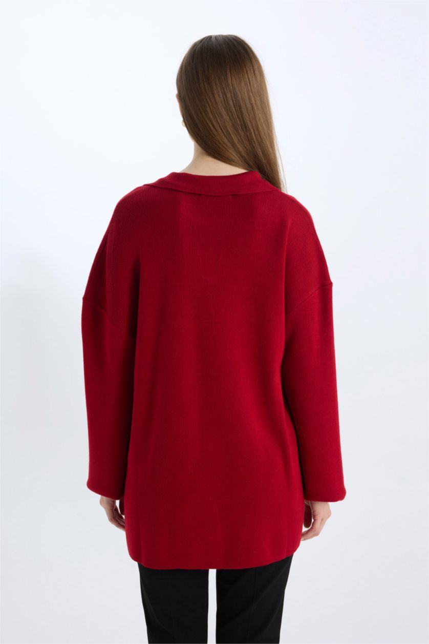 FEMME Rouge Tunique Pull à Col Polo Coupe Régulière