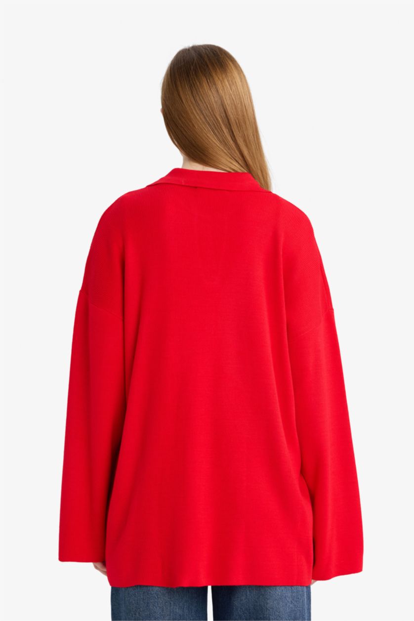 WOMAN Red Regular Fit Knitwear Polo Collar Tunic