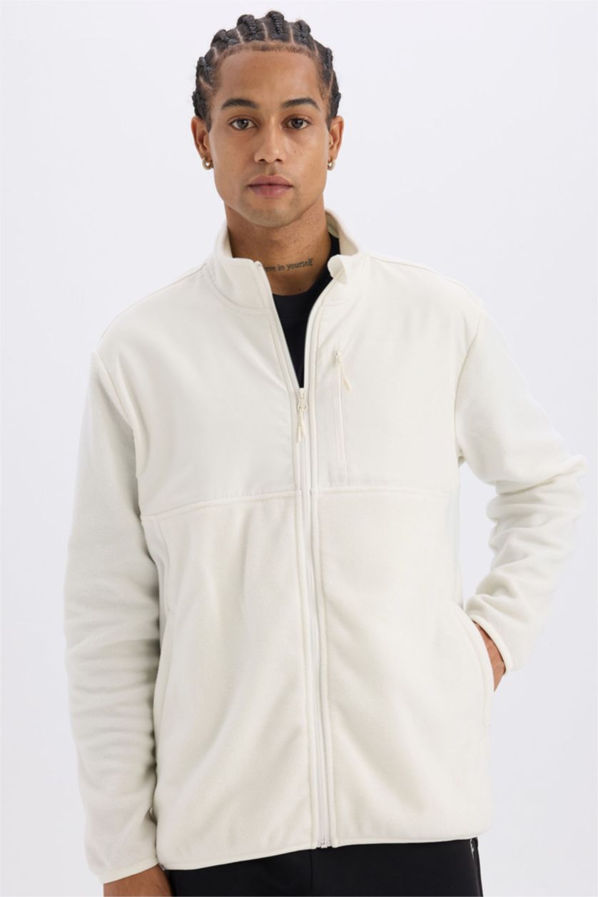 Erkek Taş Standart Fit Cepli Sporcu Polar Hırka