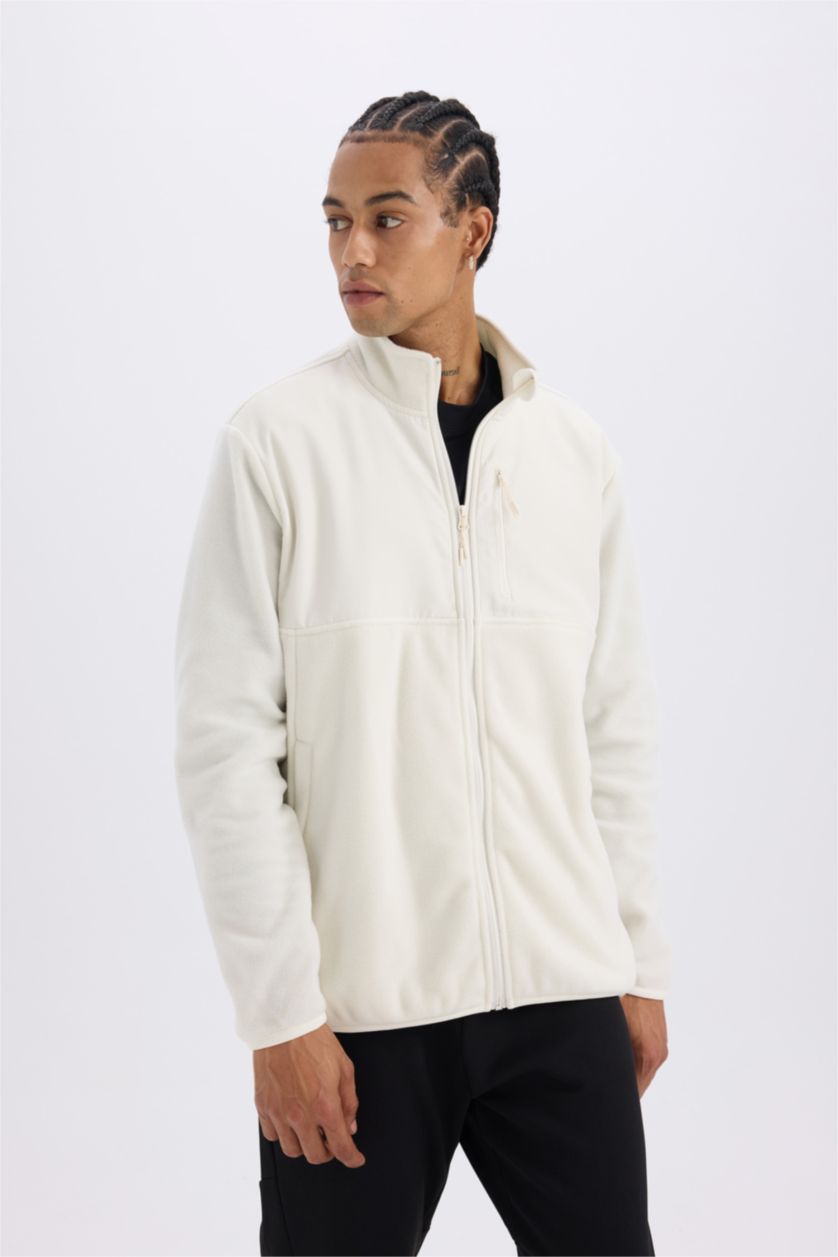 Erkek Taş Standart Fit Cepli Sporcu Polar Hırka