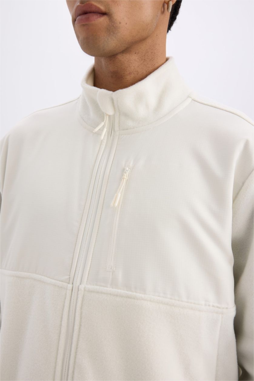 Erkek Taş Standart Fit Cepli Sporcu Polar Hırka