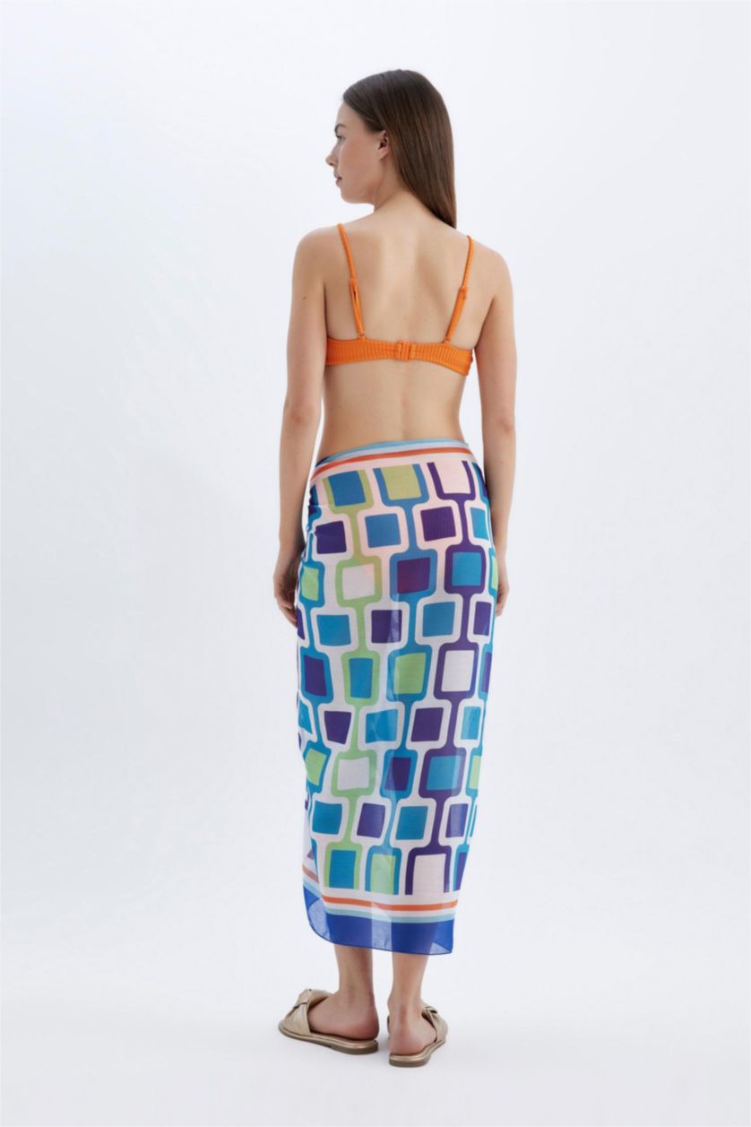 Kadın Deniz Mavisi Regular Fit Desenli Vual Pareo-Fall in Love