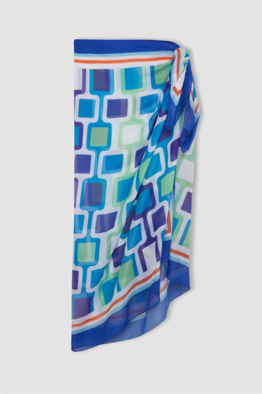 Kadın Deniz Mavisi Regular Fit Desenli Vual Pareo-Fall in Love